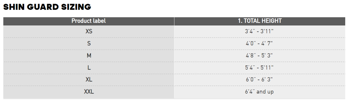 Adidas shin online guard sizing