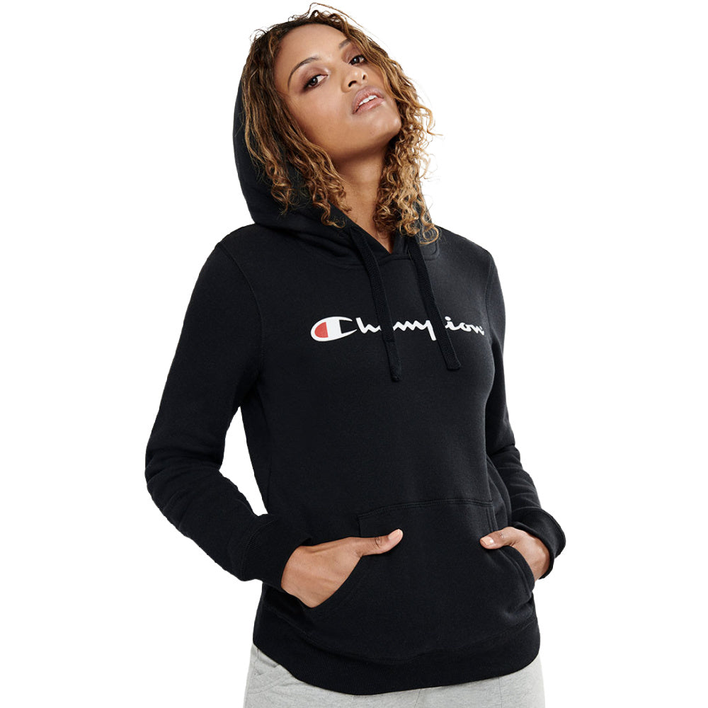 Champion Womens Champion Script Hoodie Black Platinum Sports