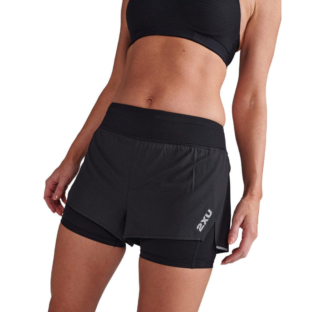 2Xu | Womens Aero 2-In-1 4 Inch Shorts (Black/Silver Reflective)