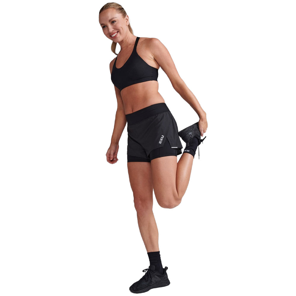2Xu | Womens Aero 2-In-1 4 Inch Shorts (Black/Silver Reflective)