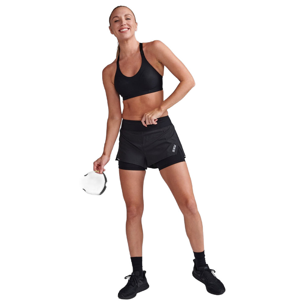 2Xu | Womens Aero 2-In-1 4 Inch Shorts (Black/Silver Reflective)