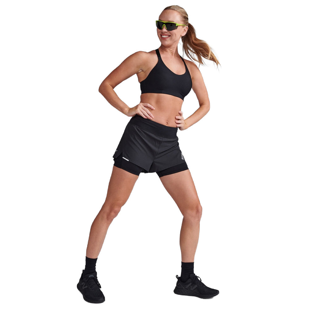 2Xu | Womens Aero 2-In-1 4 Inch Shorts (Black/Silver Reflective)