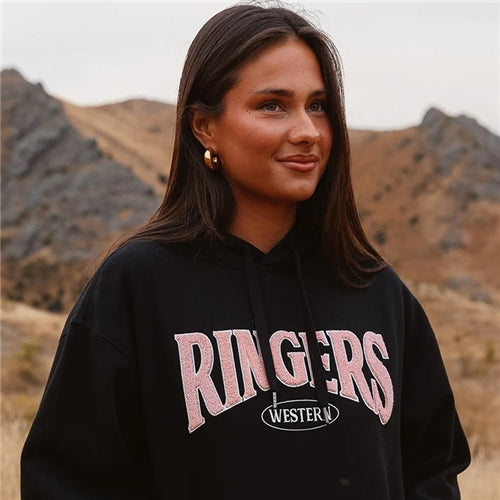 Ringers Western | Womens Middleton Aust. Cotton Fleece Hoodie (Black/Pink)