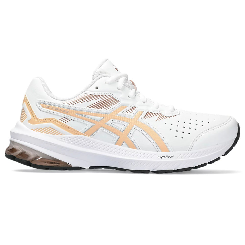 Asics Womens GT 1000 Leather 2 D Wide White Apricot Crush Platinum Sports