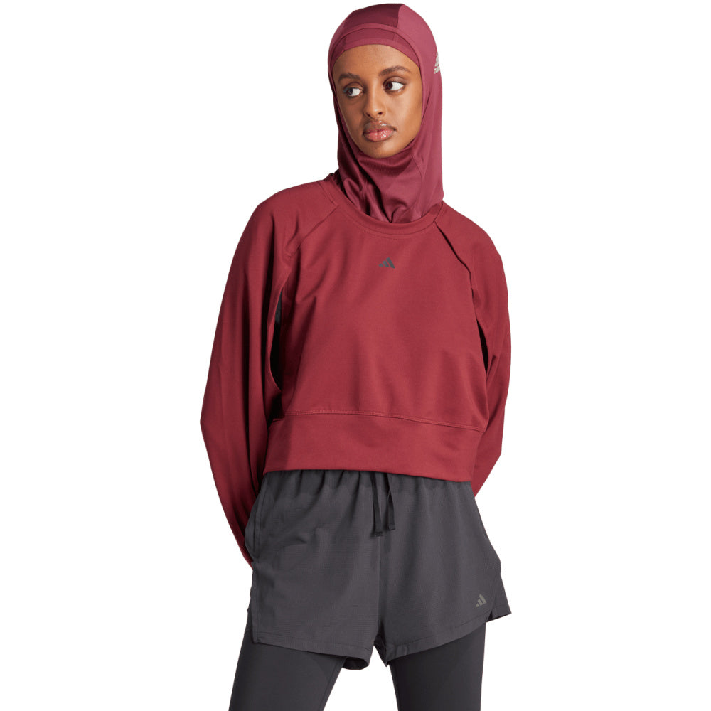Adidas | Womens Power Aeroready Crop Cover-up Sweatshirt (Shadow Red/Black)
