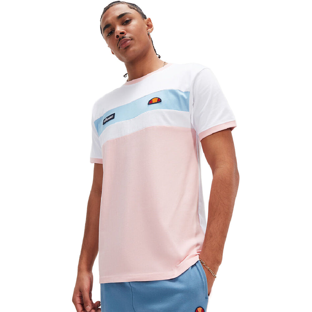 Ellesse | Mens Blockadi Tee (White/Light Pink/Light Blue)