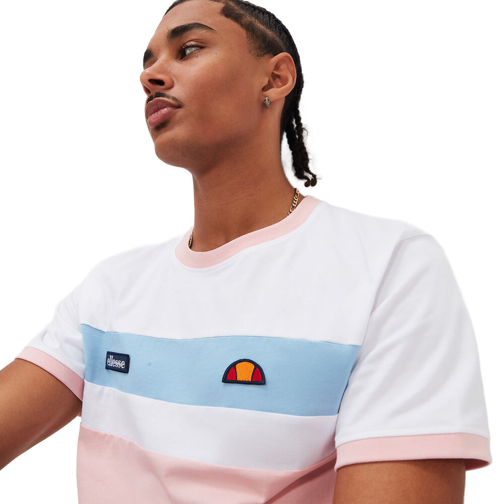 Ellesse | Mens Blockadi Tee (White/Light Pink/Light Blue)