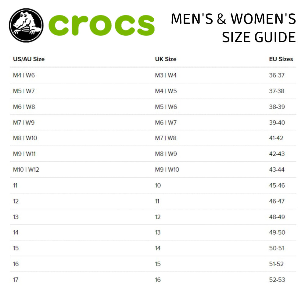 unisex crocs sizing