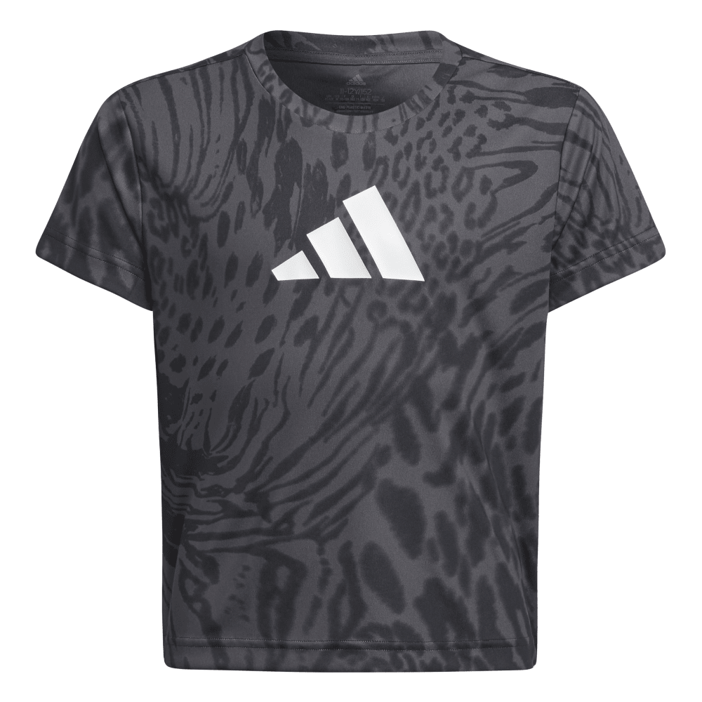 Adidas | Girls Aeroready Sports Icons Animal Print Tee (Black/Grey)