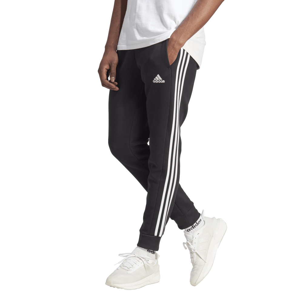 Adidas | Mens Essentials Fleece 3-Stripes Tapered Cuff Pant (Black/White)