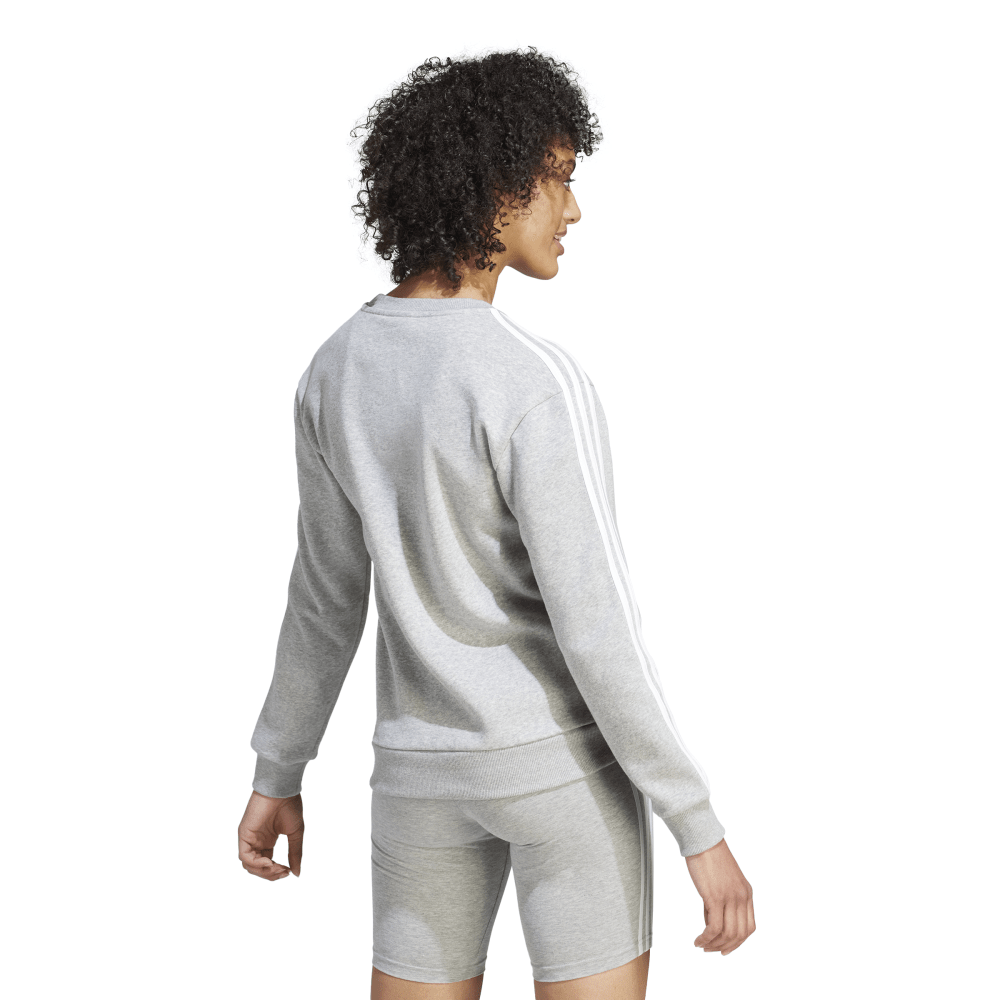 Adidas | Womens Essentials 3-Stripes Fleece Sweatshirt (Medium Grey Heather/White)