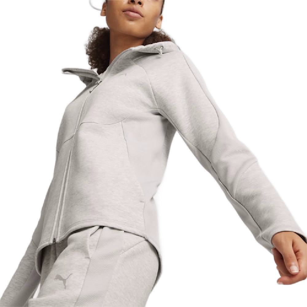 Puma | Womens Evostripe Full-Zip Hoodie (Light Grey Heather)