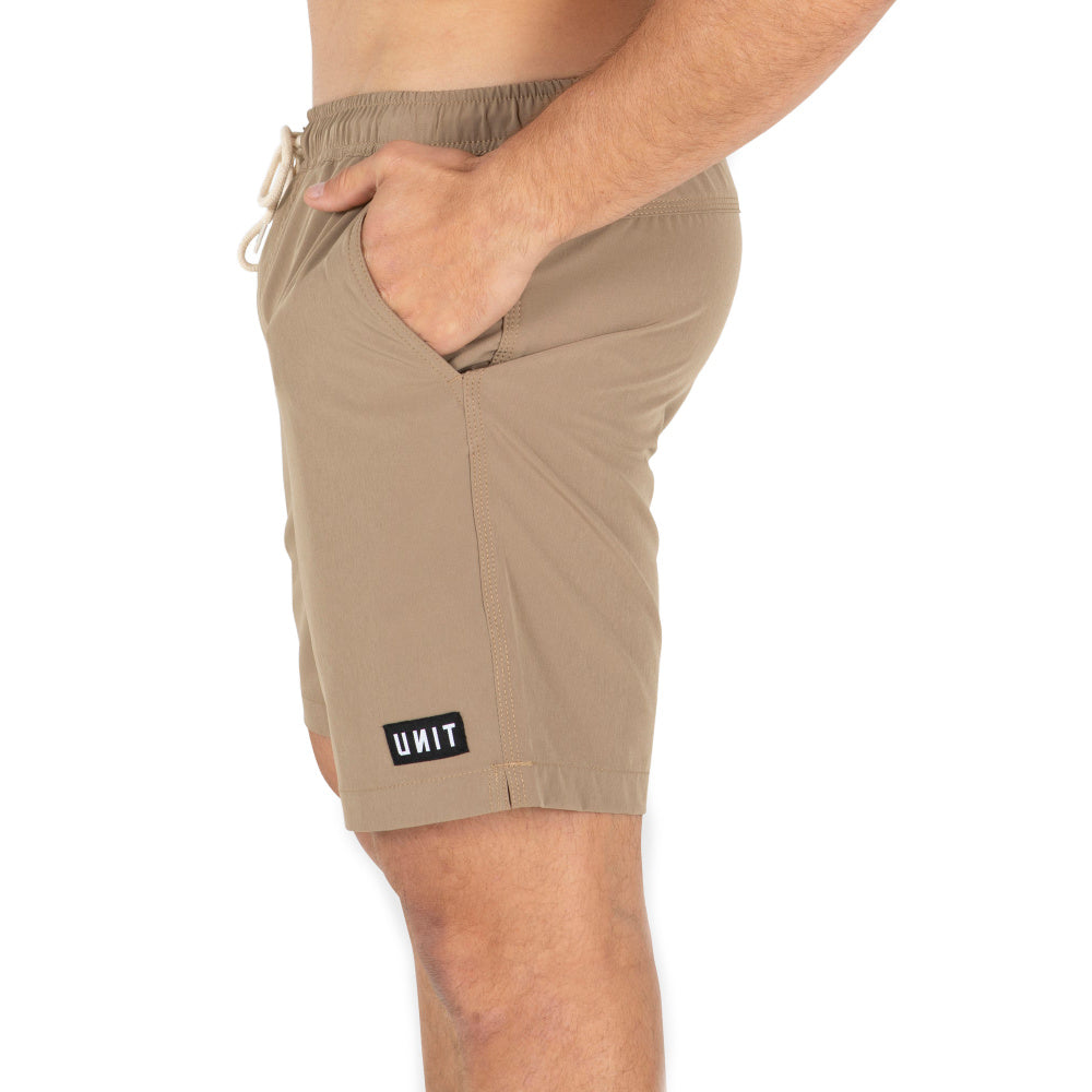 Unit | Mens Block Elastic 16" Shorts (Khaki)