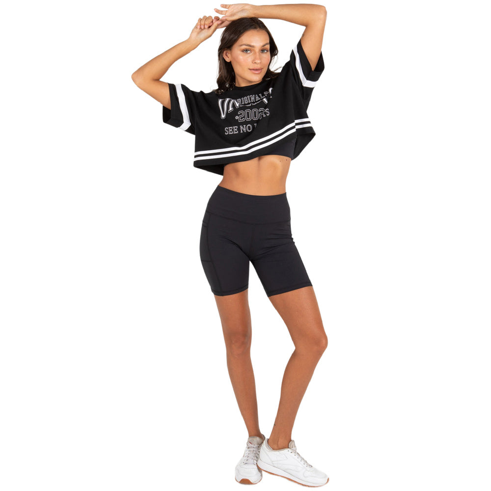 Unit | Womens Varsity Oversized Cropped Tee (Black)