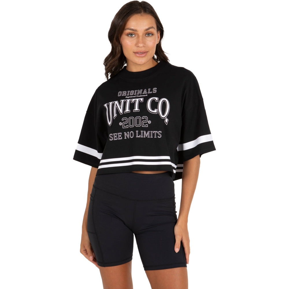 Unit | Womens Varsity Oversized Cropped Tee (Black)