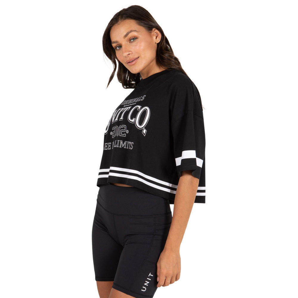 Unit | Womens Varsity Oversized Cropped Tee (Black)