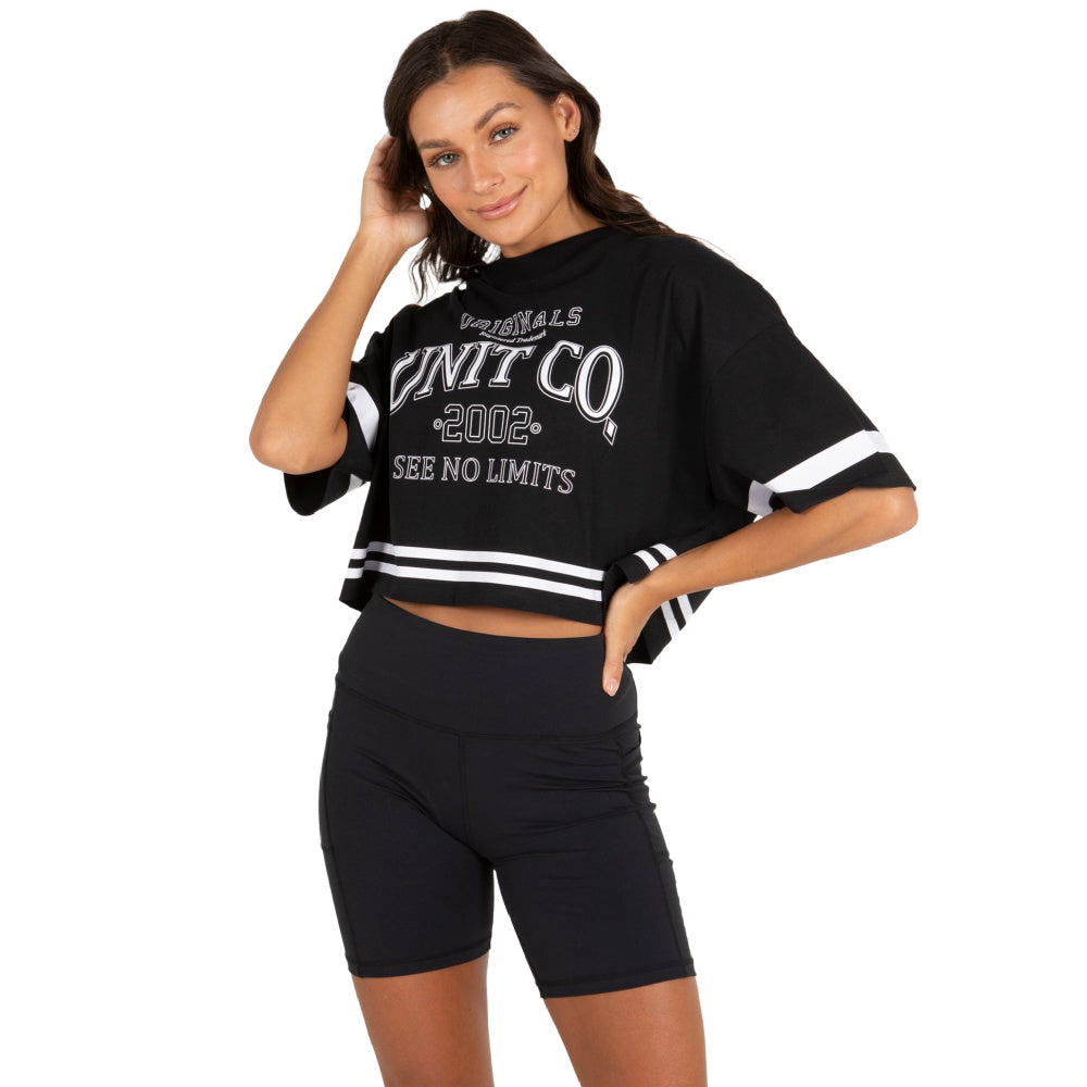 Unit | Womens Varsity Oversized Cropped Tee (Black)
