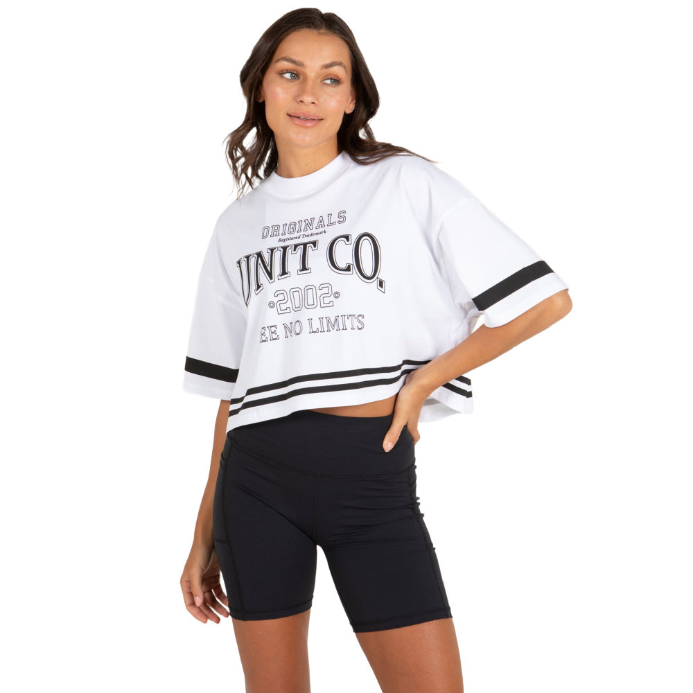 Unit | Womens Varsity Oversized Cropped Tee (White)