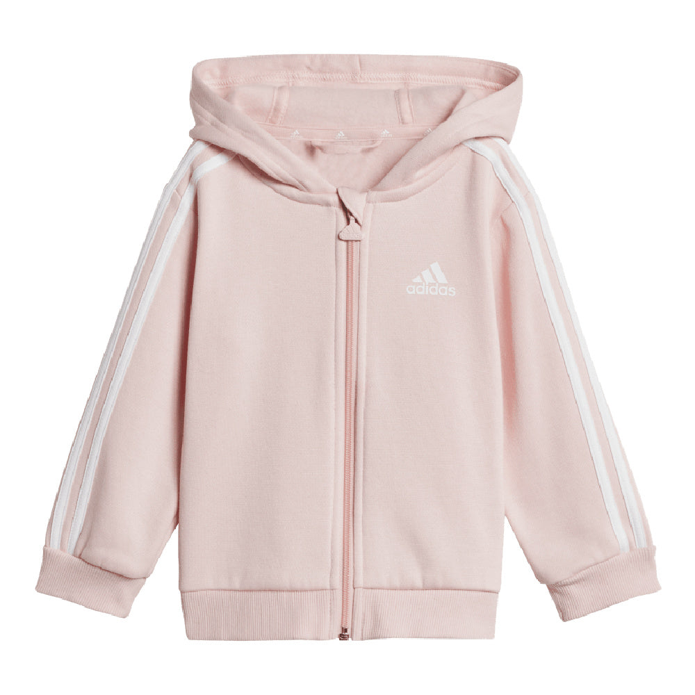 Adidas | Infants Essentials Fleece 3-Stripes Full-Zip Jogger Set (Sandy Pink/White)