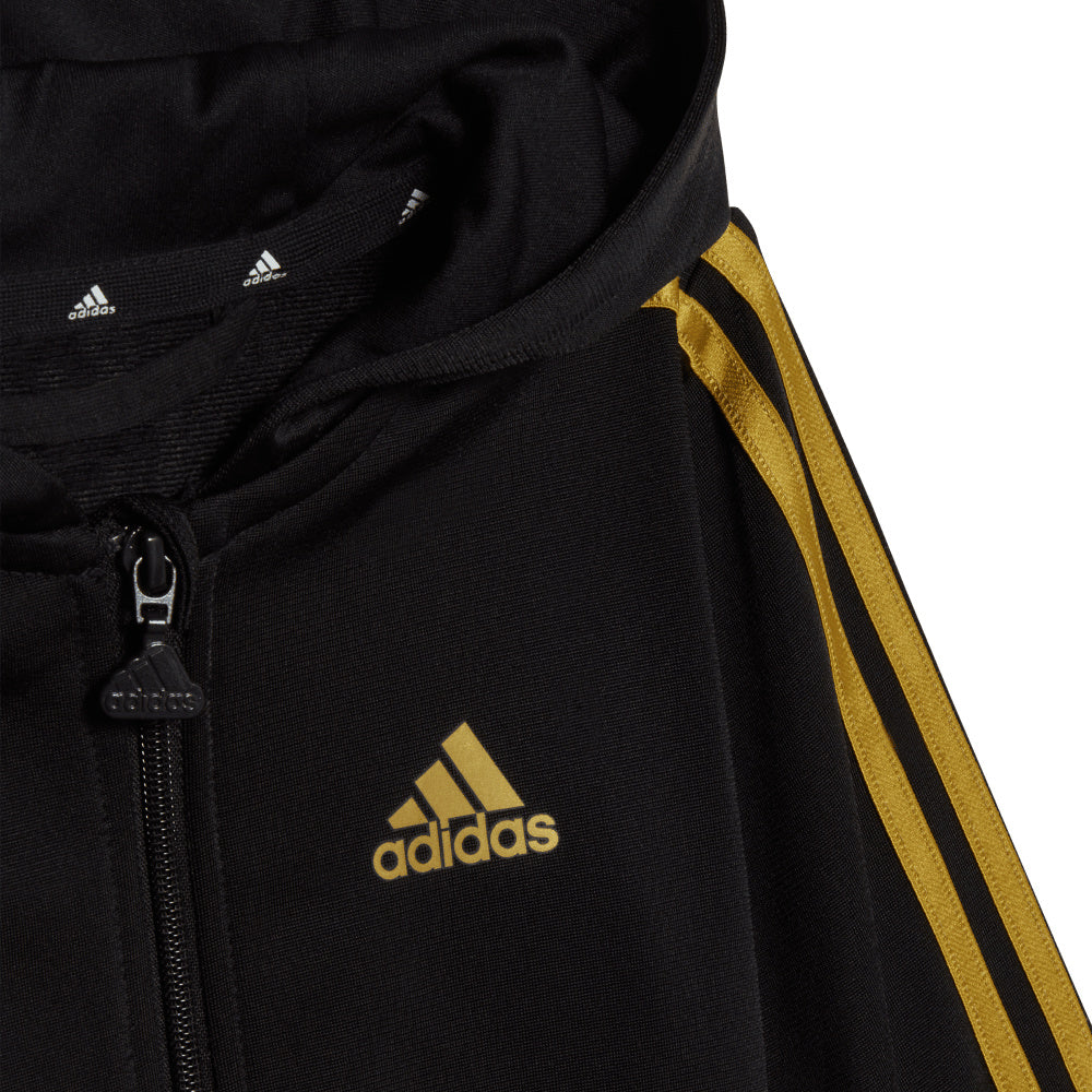 Adidas | Infants Essentials Shiny Hooded Track Suit (Black/Gold Metallic)