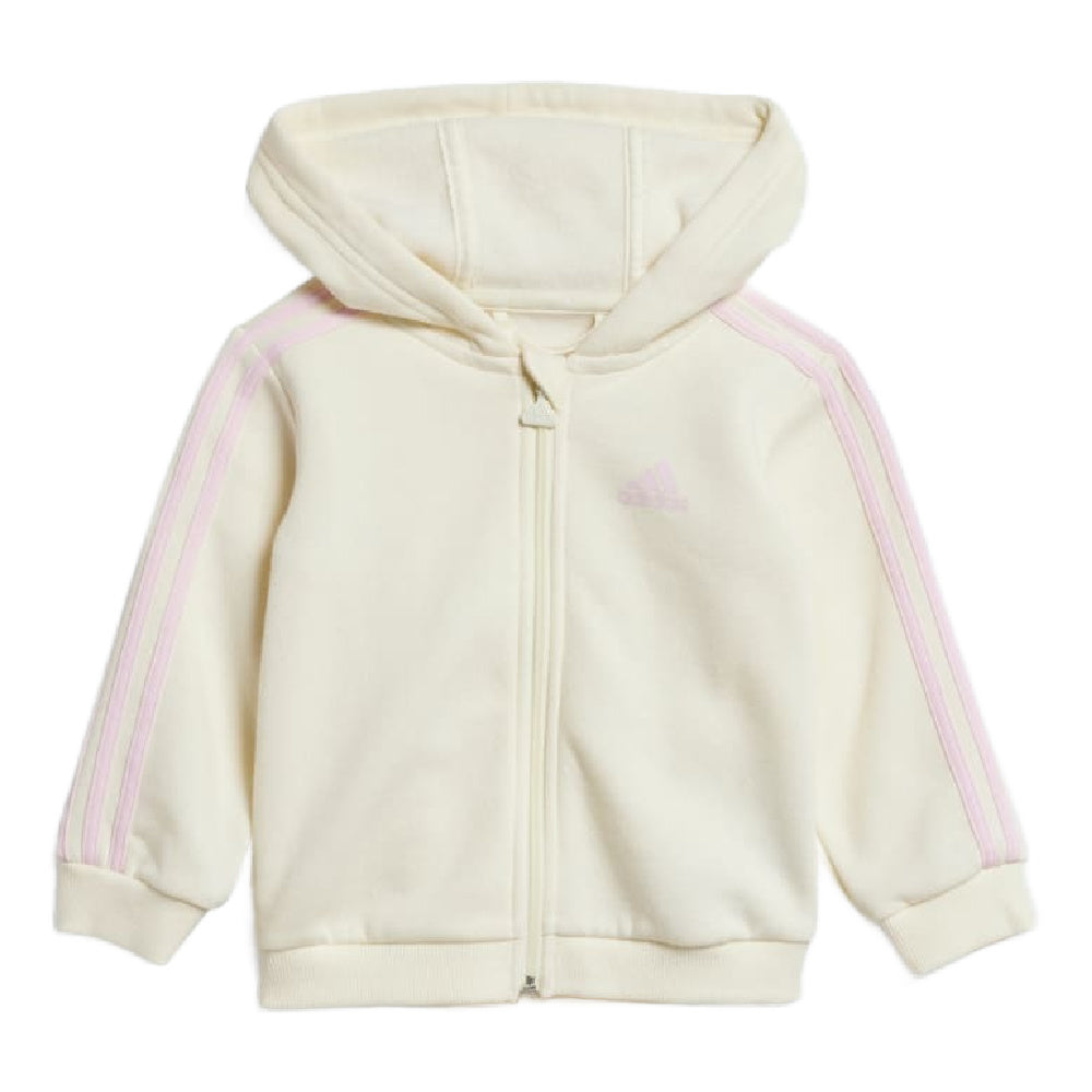 Adidas | Infants Essentials Fleece 3-Stripes Full-Zip Jogger Set (Ivory/Clear Pink)