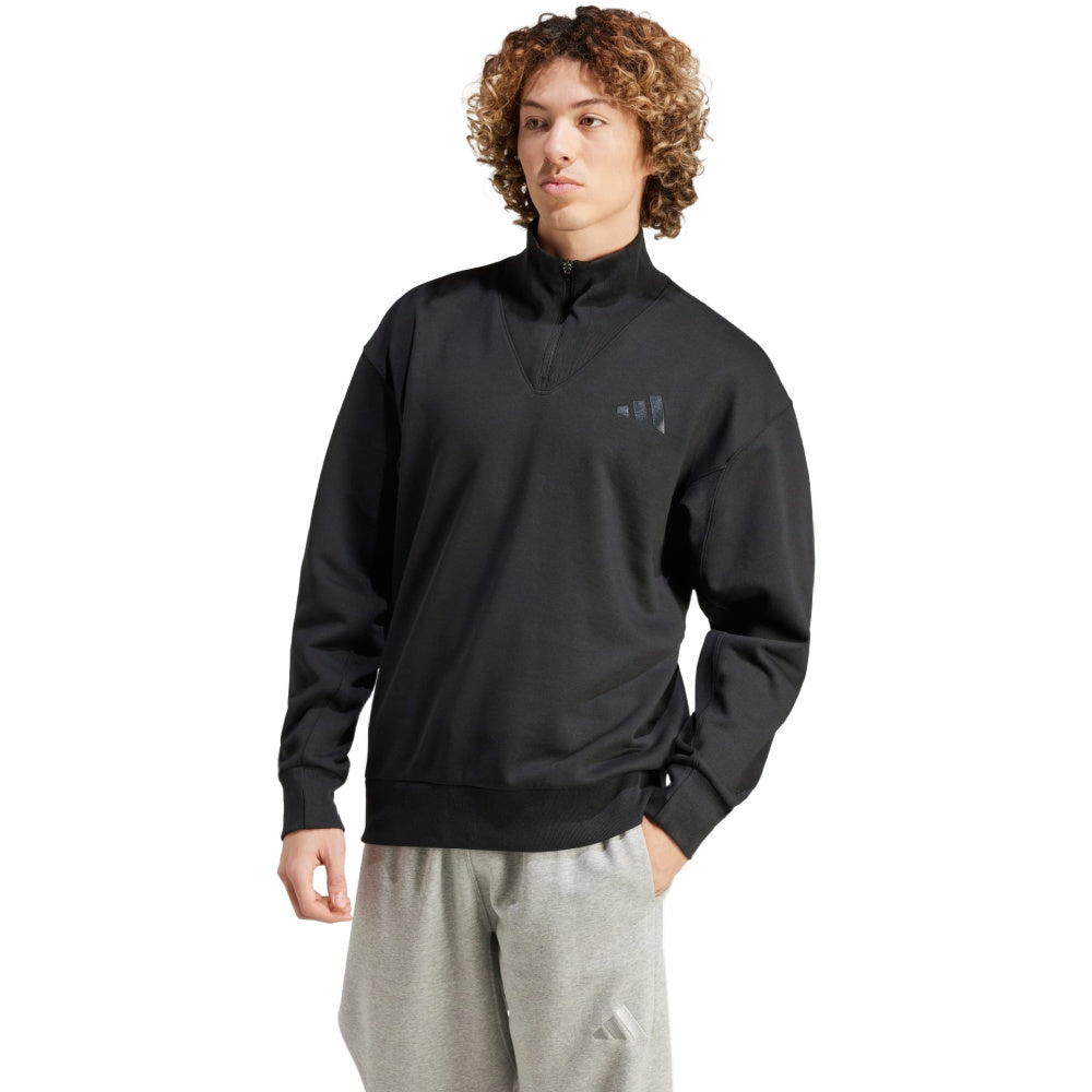 Adidas | Mens All Szn Fleece Quarter-Zip Crew Sweatshirt (Black)