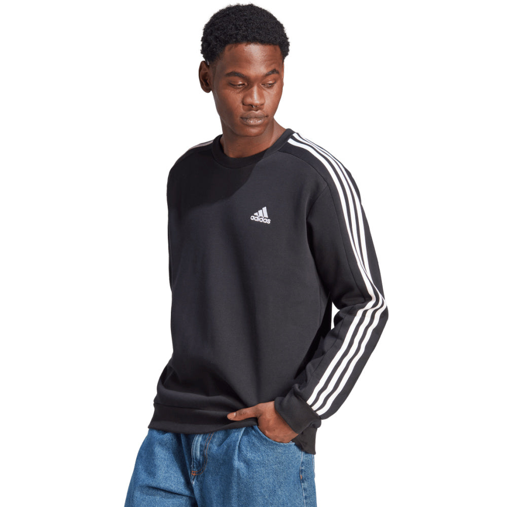 Adidas | Mens Essentials Fleece 3-Stripes Sweatshirt (Black/White)