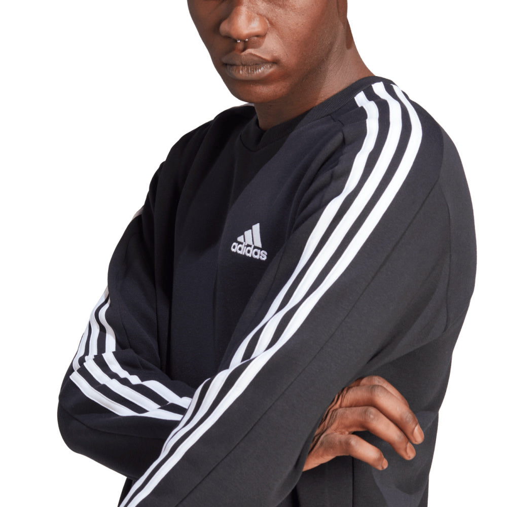 Adidas | Mens Essentials Fleece 3-Stripes Sweatshirt (Black/White)