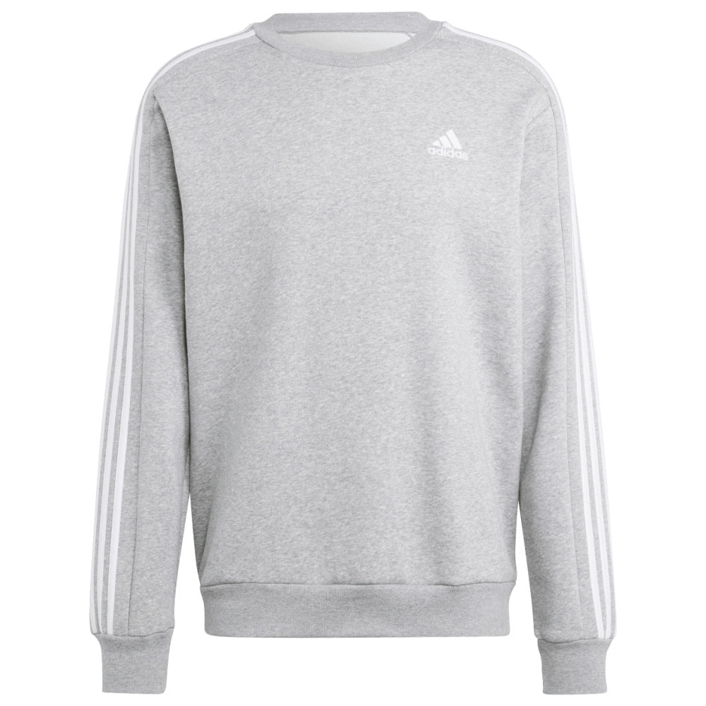 Adidas | Mens Essentials Fleece 3-Stripes Sweatshirt (Medium Grey Heather/White)