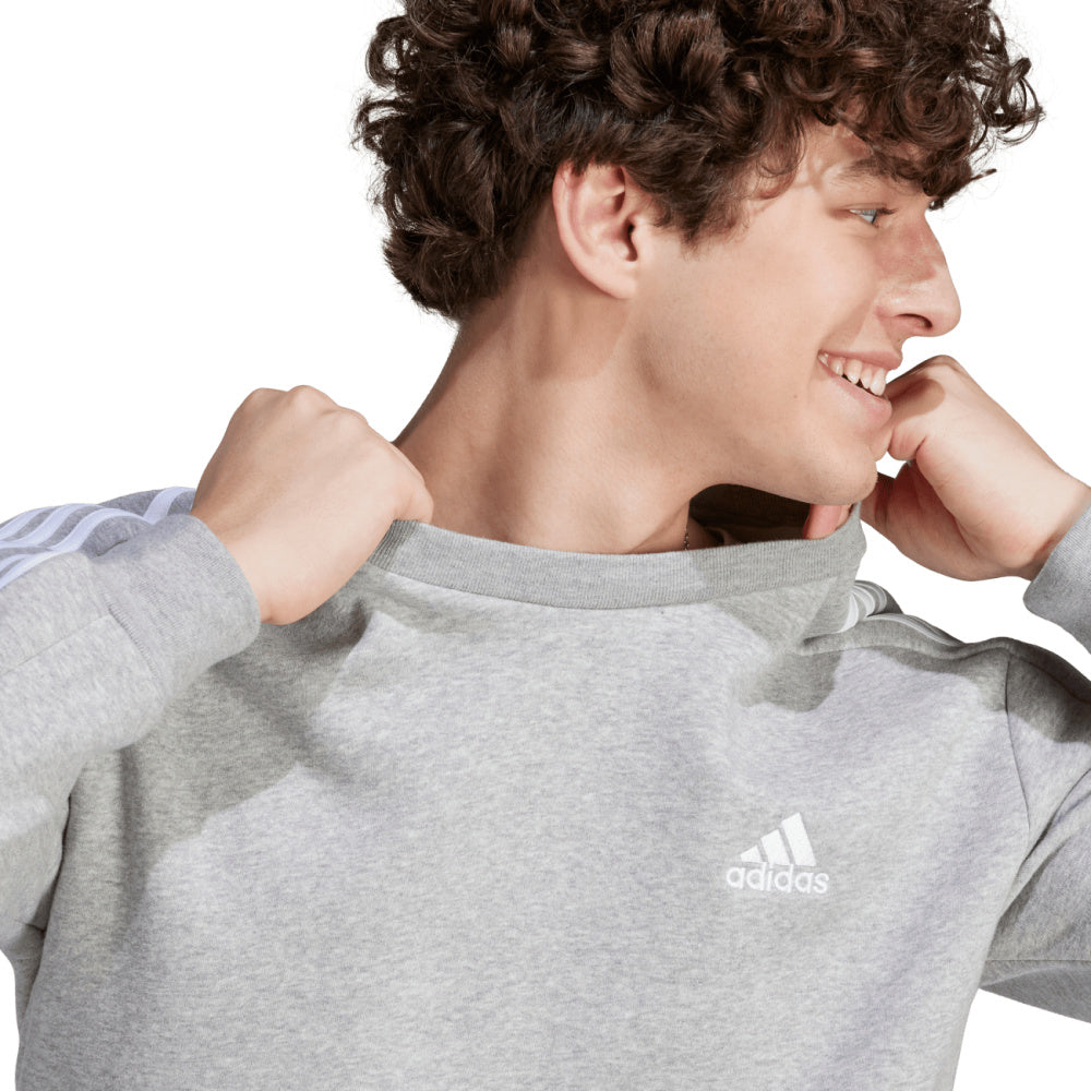 Adidas | Mens Essentials Fleece 3-Stripes Sweatshirt (Medium Grey Heather)