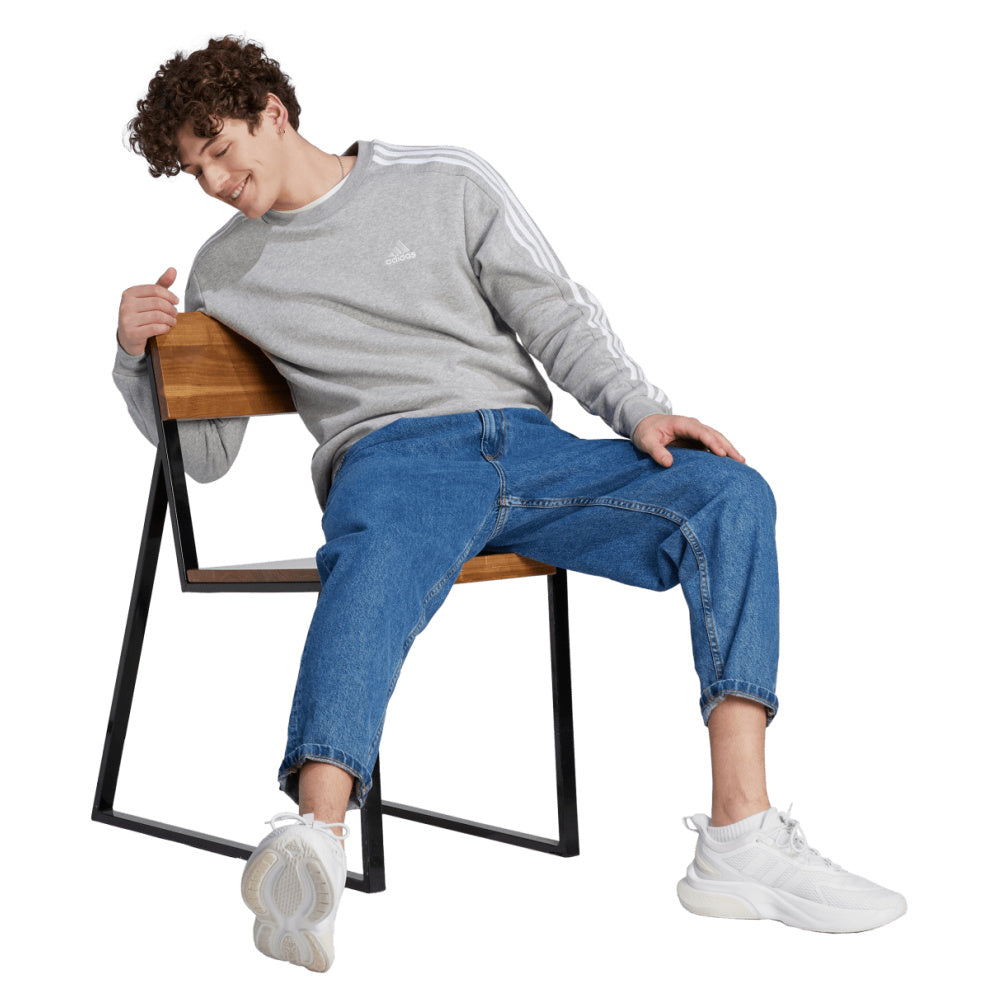 Adidas | Mens Essentials Fleece 3-Stripes Sweatshirt (Medium Grey Heather)