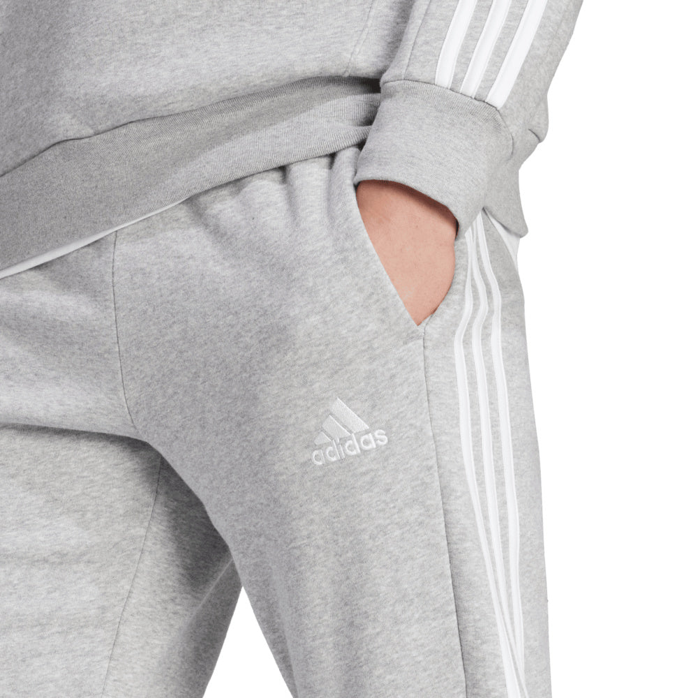Adidas | Mens Essentials Fleece 3-Stripes Tapered Cuff Pant (Medium Grey Heather/White)