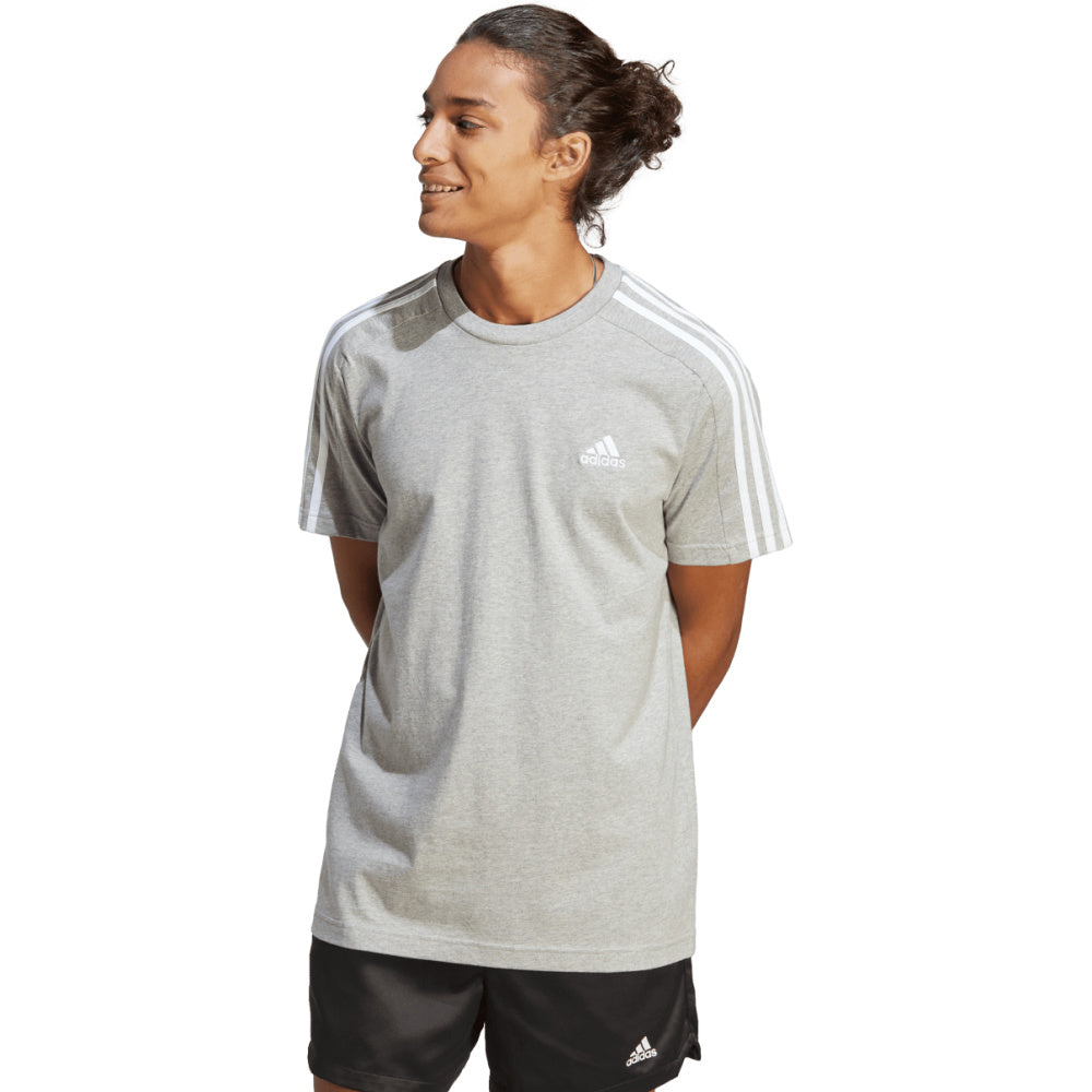 Adidas | Mens Essentials Single Jersey 3-Stripes Tee (Grey/White)