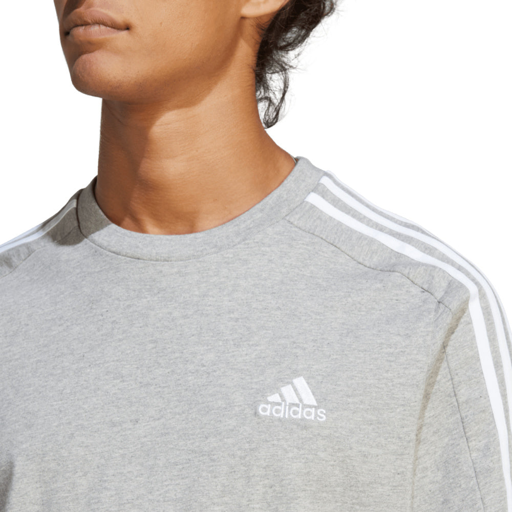 Adidas | Mens Essentials Single Jersey 3-Stripes Tee (Grey/White)