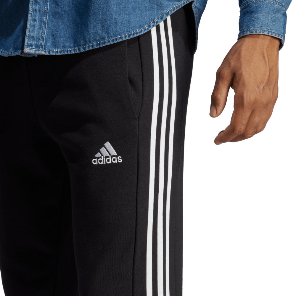 Adidas | Mens Essentials French Terry Tapered Cuff 3-Stripes Pant (Black/White)