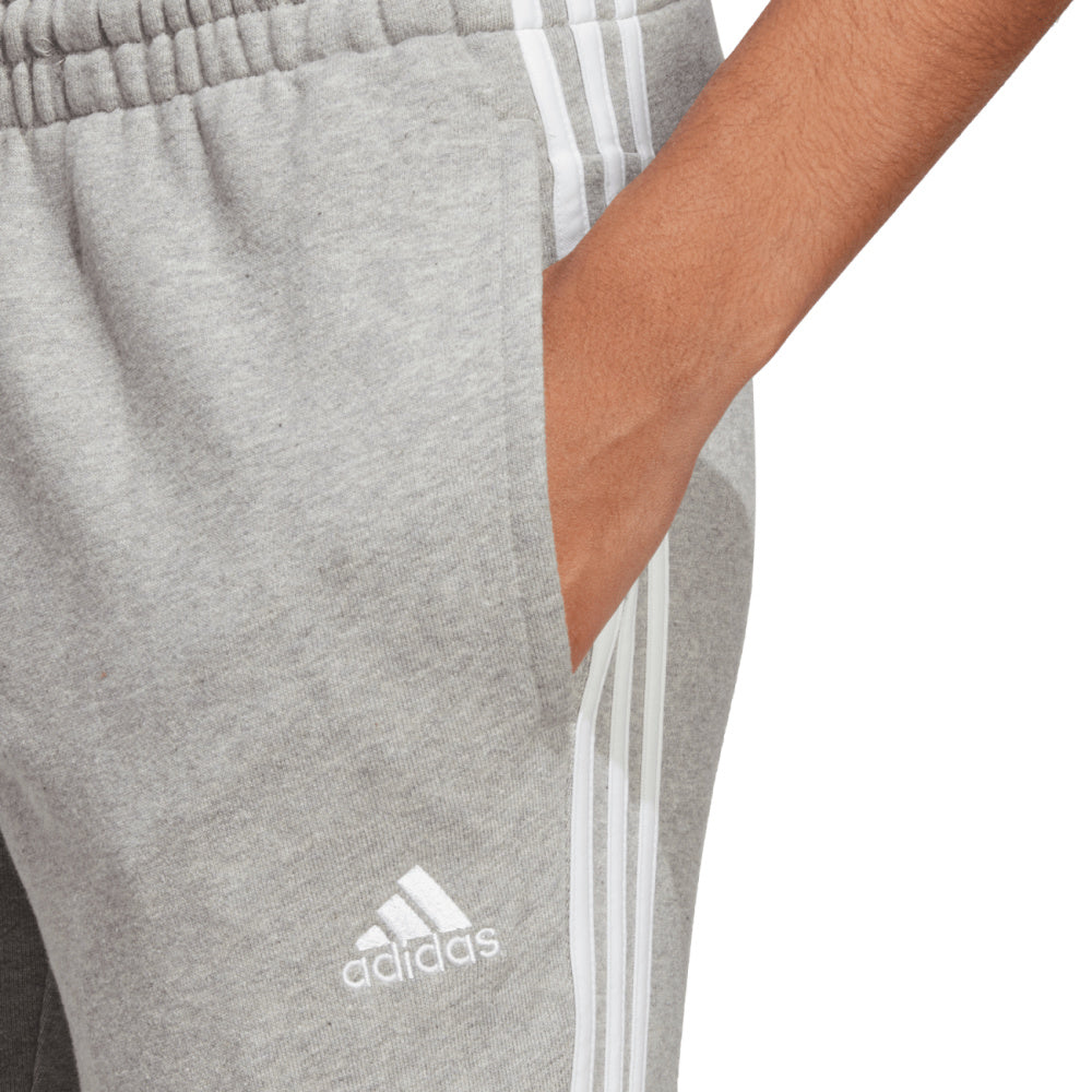 Adidas | Womens Essentials 3-Stripes French Terry Cuffed Pants (Medium Grey Heather/White)