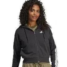 Adidas | Womens 3-Stripe French Terry Full-Zip Hoodie (Black/White)