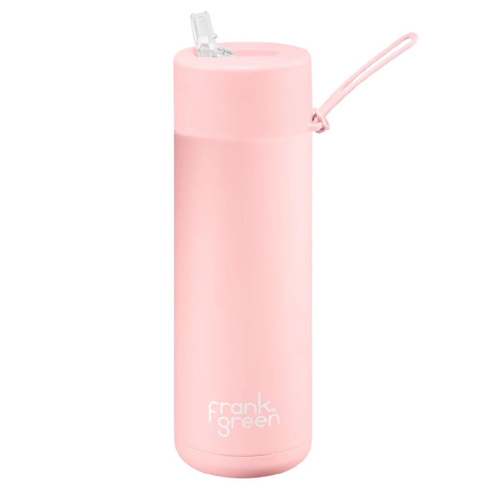 Frank Green | Stainless Steel Ceramic Reusable Bottle With Strap Straw Lid 595ml 20oz (Blushed)