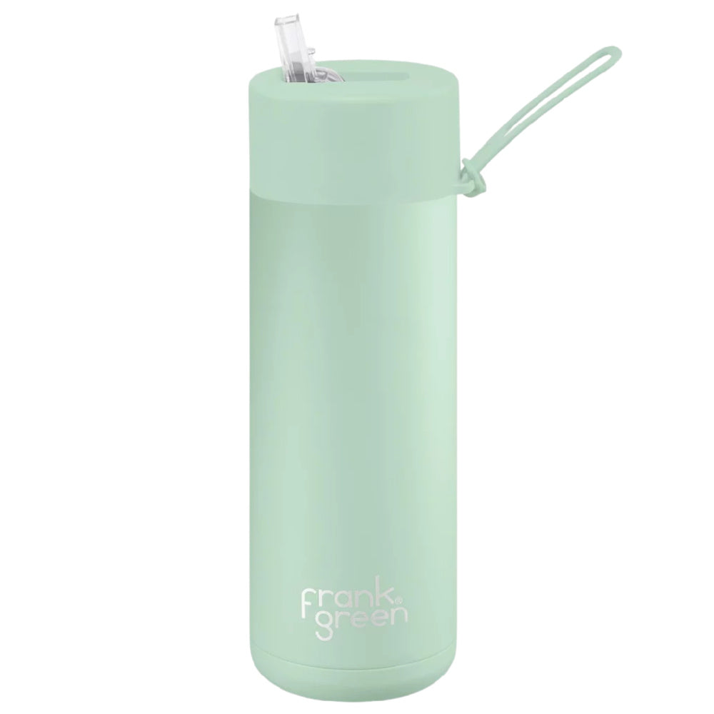 Frank Green | Stainless Steel Ceramic Reusable Bottle With Strap Straw Lid 595ml 20oz (Mint Gelato)