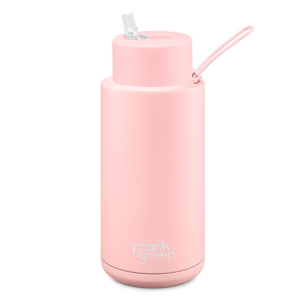 Frank Green | Stainless Steel Ceramic Reusable Bottle With Strap Straw Lid 1000ml 34oz (Blushed)