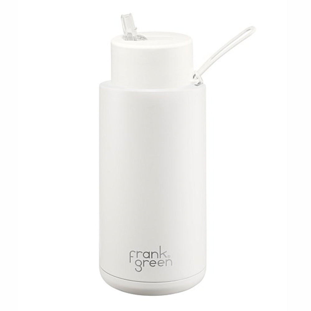 Frank Green | Stainless Steel Ceramic Reusable Bottle With Strap Straw Lid 1000ml 34oz (Cloud)