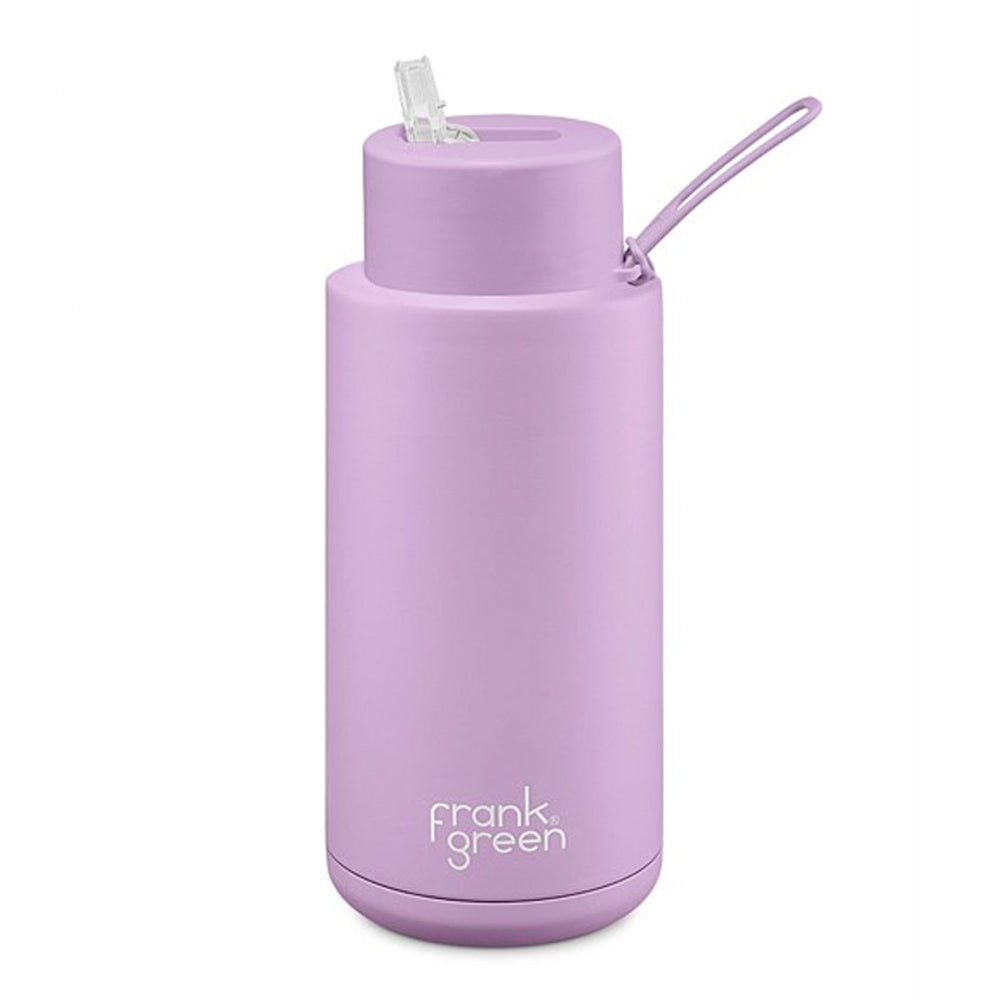 Frank Green | Stainless Steel Ceramic Reusable Bottle With Strap Straw Lid 1000ml 34oz (Lilac Haze)