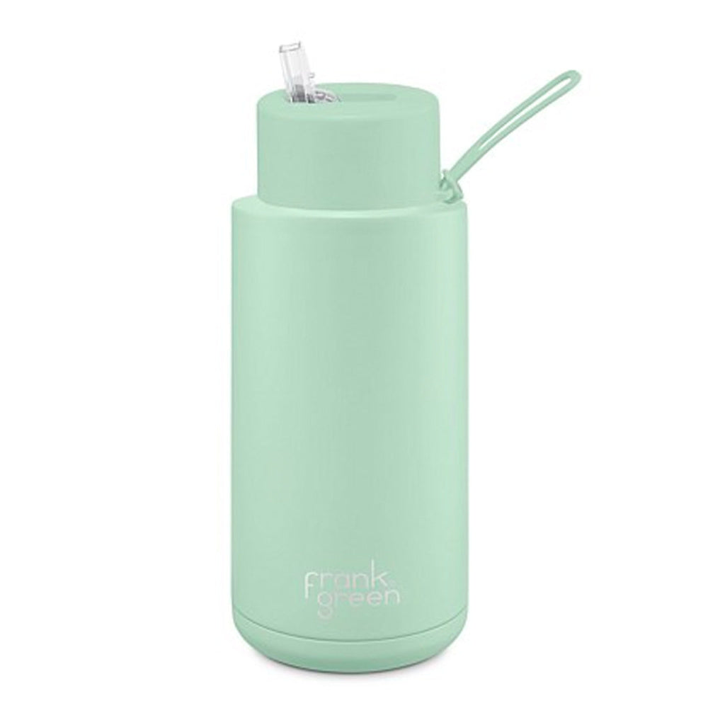 Frank Green | Stainless Steel Ceramic Reusable Bottle With Strap Straw Lid 1000ml 34oz (Mint Gelato)