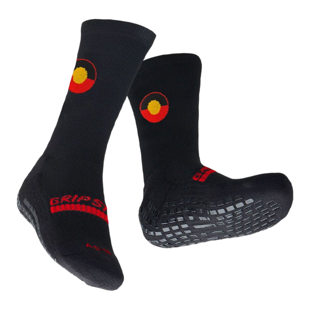 Grip Star | Youth Crew Grip Socks x Dalmarri (Black/Red)