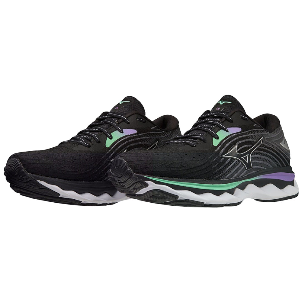 Mizuno | Womens Wave Sky 6 (Black/Silver/Spring Bud)