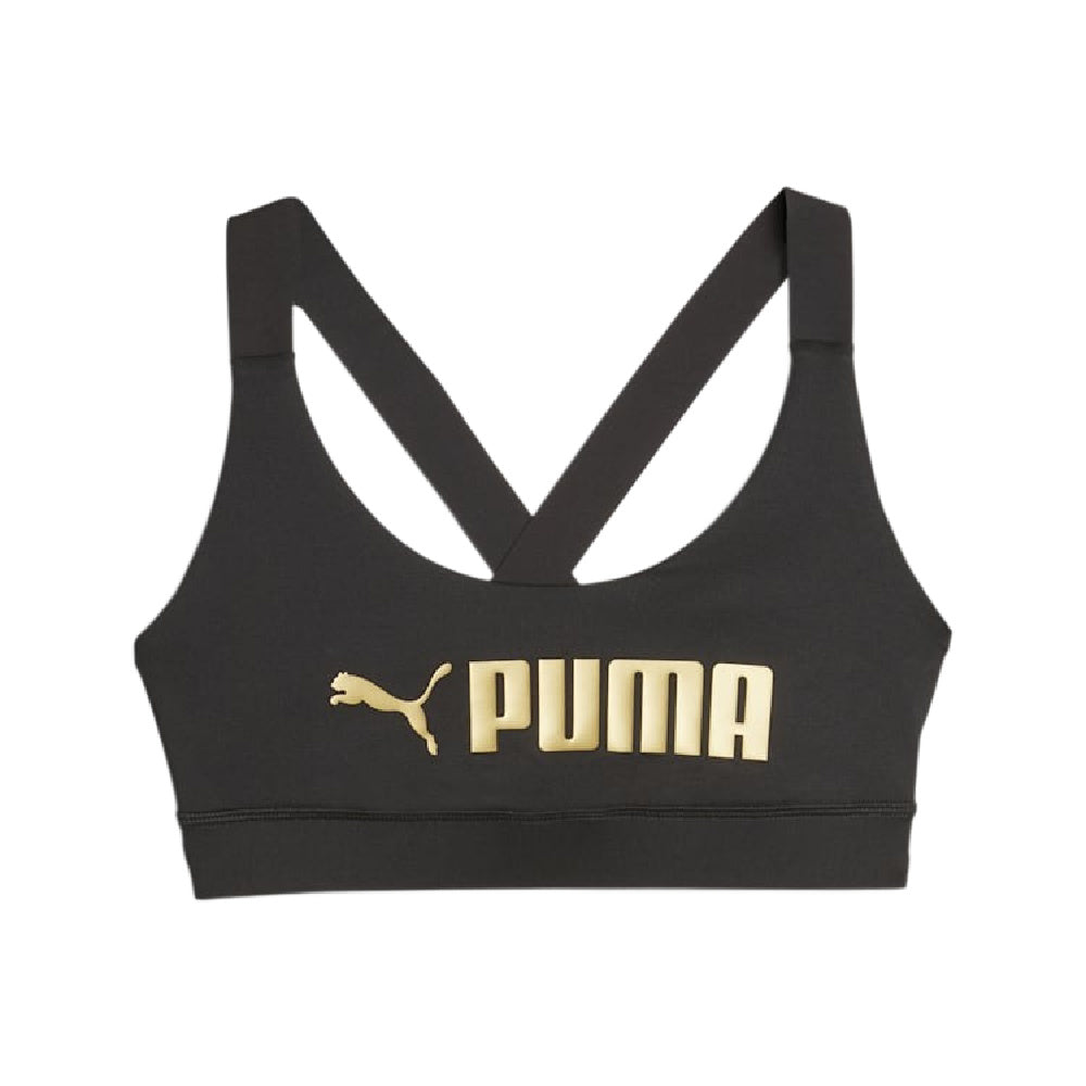 Puma | Womens Mid Impact Fit Bra (Black/Gold)