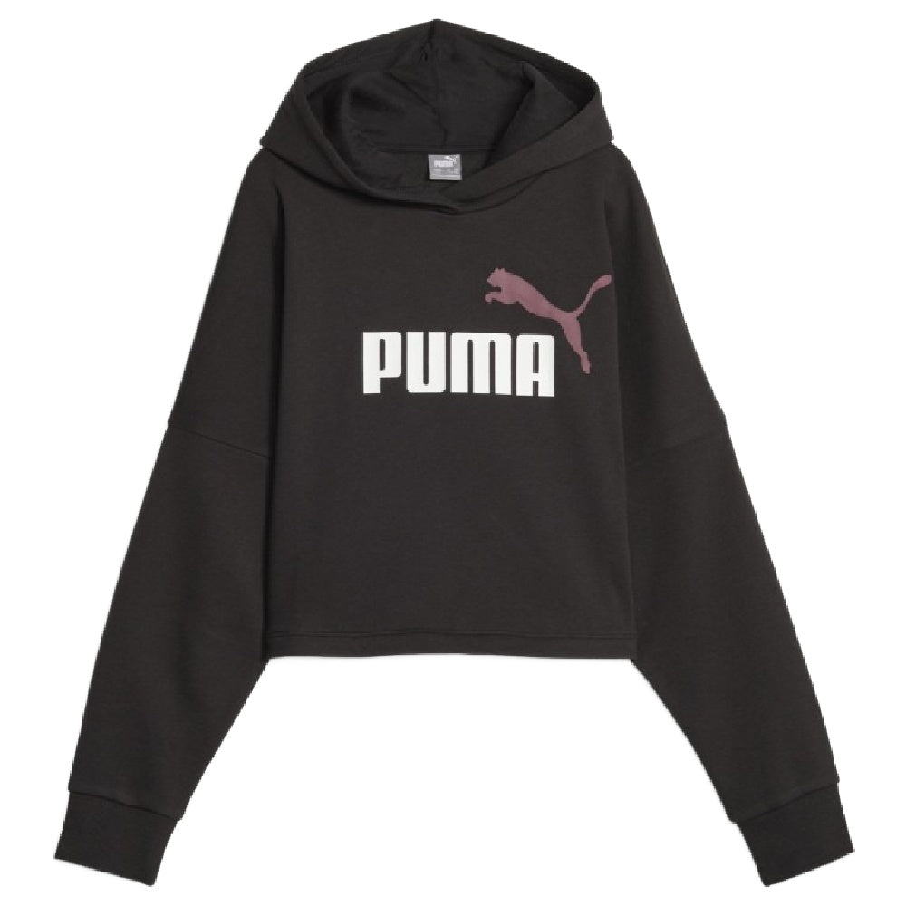 Puma | Girls Essential Logo Cropped Hoodie (Black/Peach Smooth)