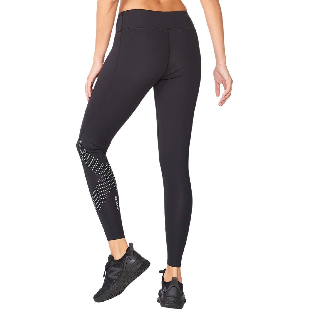 2XU  WOMENS MOTION MID-RISE COMPRESSION TIGHT (BLACK/DOTTED REFLECTIV –  Platinum Sports