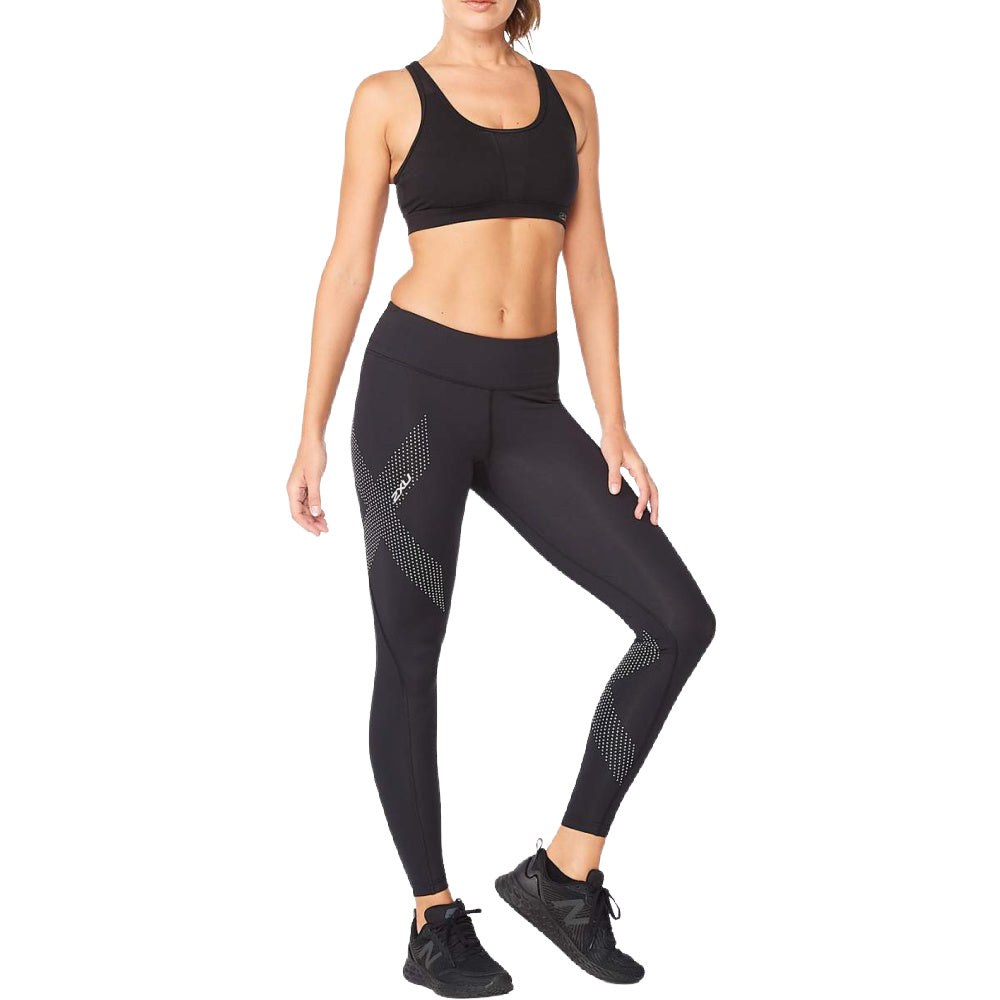 2XU | WOMENS MOTION MID-RISE COMPRESSION TIGHT (BLACK/DOTTED REFLECTIVE)