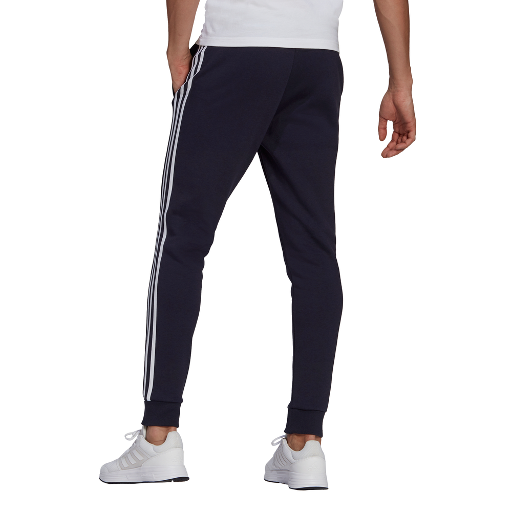 Adidas | Mens Essential Fleece Tapered Cuff 3-Stripes Pants (Navy/White)